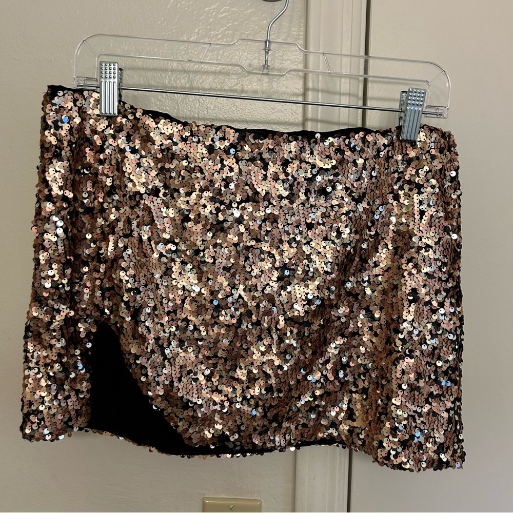 NWT Free People Annalise Black and Gold Sequin Mini Skirt Size 8 - Picture 5 of 12